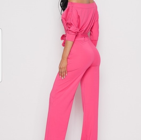 Pants - Pink Off The Shoulder Jumpsuit